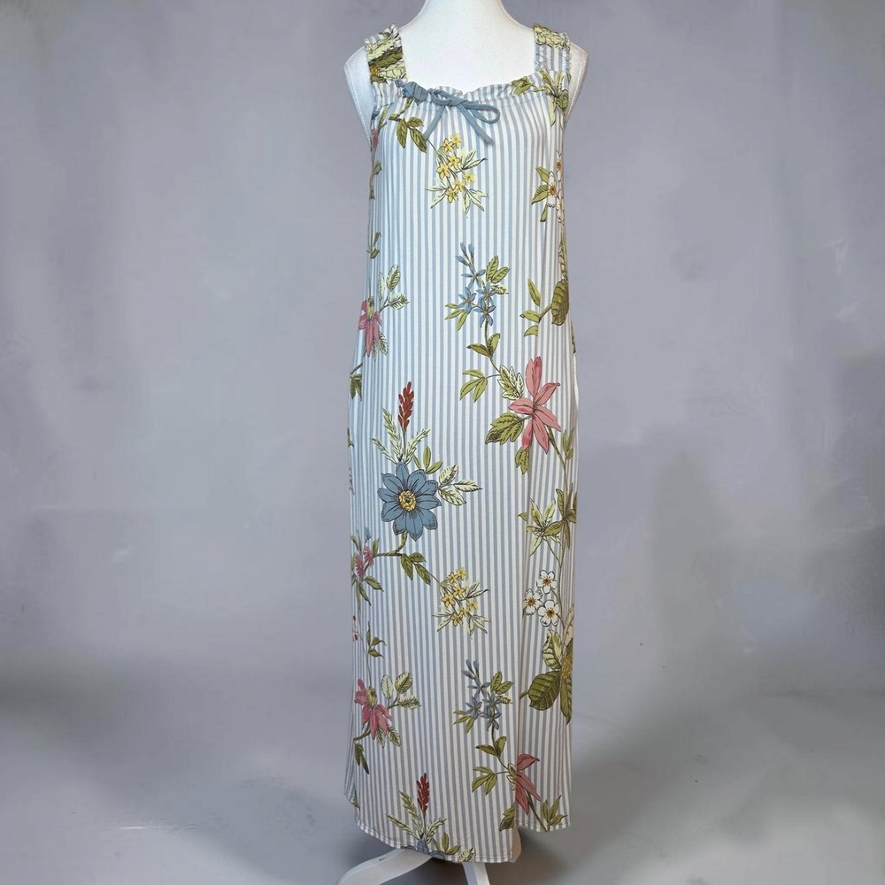 Spartina 449 Womens XXS Blue White Striped Floral Modal Maxi Dress with Pockets